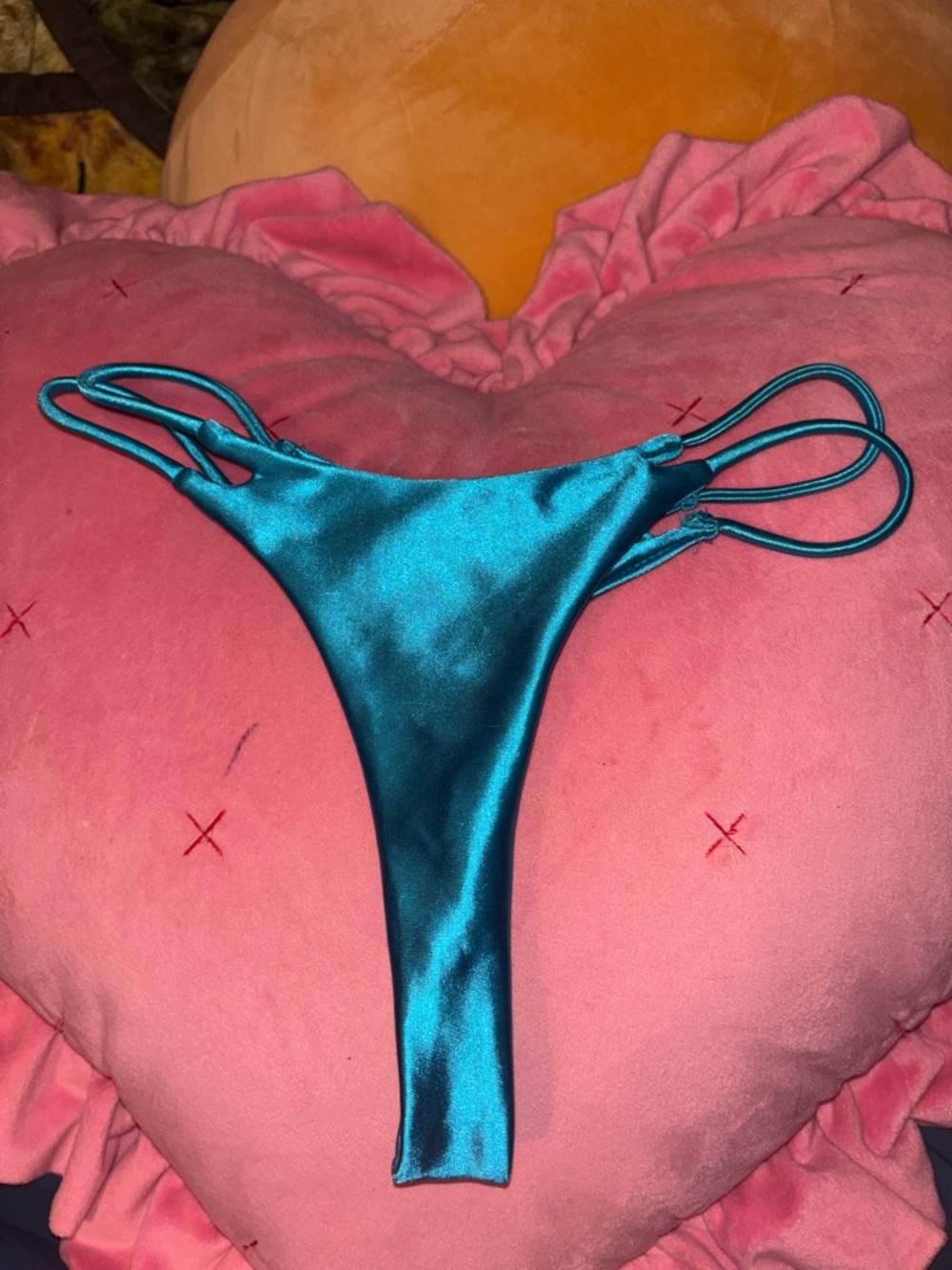 Boutine LA Shiny Teal Strappy Thong Bikini Bottom